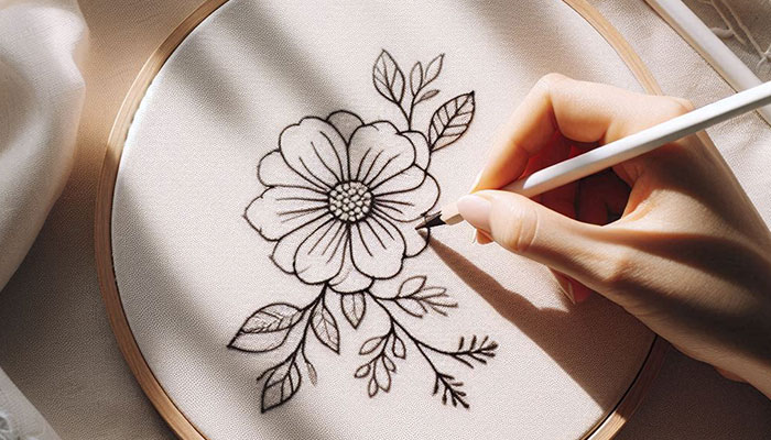 آماده‌سازی پارچه برای گلدوزی گل ساده روی پارچه